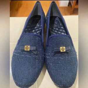 TORY Burch Chandra Tweed Navy Blue Loafers Sz 7.5